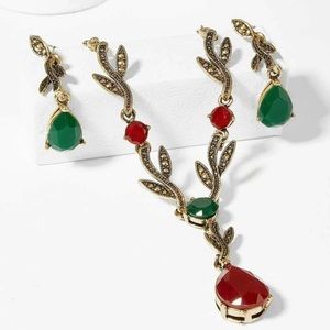 Leaf Gemstone Necklace & Earrings